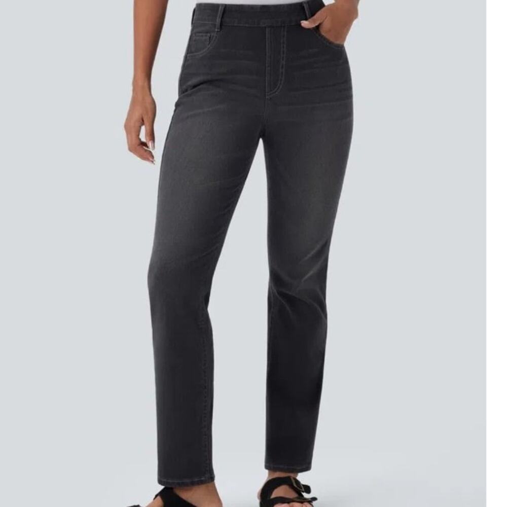 Halara Flex High Waisted Tummy Control Straight Leg Washed black Jeans sz XL NWT